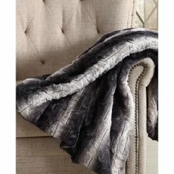 Buy 🎉 Christian Siriano New York Christian Siriano 60 X 70 Ombre-Stripe Luxury Faux-Fur Throw Black And Brown 😍