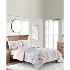 Wholesale 🔔 Sunham Colesville Floral/Solid 3 Piece Comforter Bedding Sets Blush 🎁