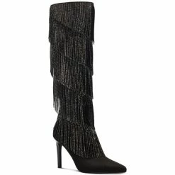 Deals ✔️ INC International Concepts 👩 Women's Shyn Fringe 🥾 Boots, Created For Macy's Black Bling ⌛