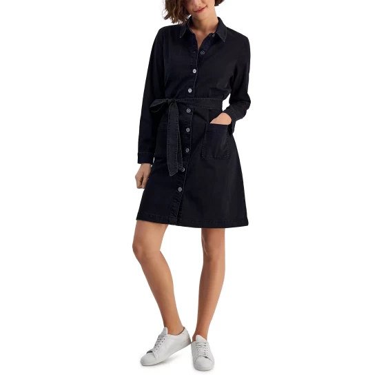 Promo ๐ Style & Co ๐ฉ Women's Belted Denim ๐ Shirtdress, Created For Macy's Preston ๐งจ - Image 3