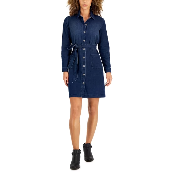 Promo ๐ Style & Co ๐ฉ Women's Belted Denim ๐ Shirtdress, Created For Macy's Preston ๐งจ - Image 4