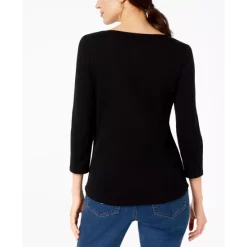 Coupon 🛒 Style & Co 👩 Women's Embroidered Split-Neckline Top, Created For Macy's Blue Socket 🌟
