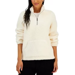 Discount 🥰 Style & Co 👩 Women's Quarter-Zip Fleece Sweater, Created For Macy's Carmel Fairisle 👍