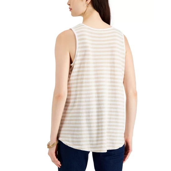 Promo 🛒 Style & Co 👩 Women's Cotton Striped Scoop-Neck Tank, Created For Macy's Cream Stripe 😉 - Image 3