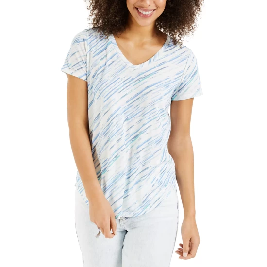 Best Sale โญ Style & Co ๐ฉ Women's Printed V-Neck T-Shirt, Created For Macy's Green Camo ๐ฅฐ - Image 2