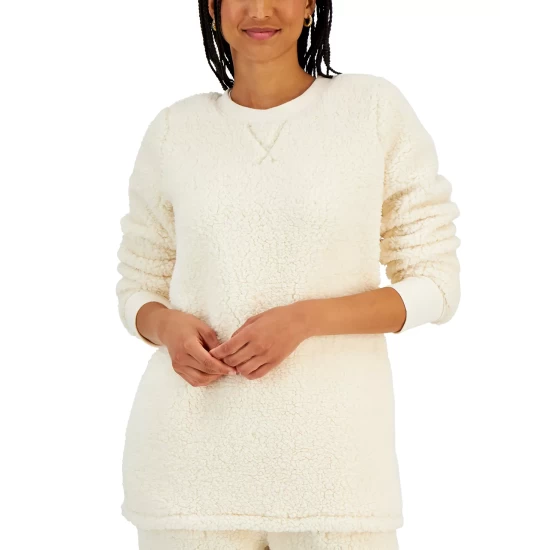 Coupon 🎉 Style & Co Petite Sherpa Tunic Pullover, Created For Macy's White Plaid 💯 - Image 5