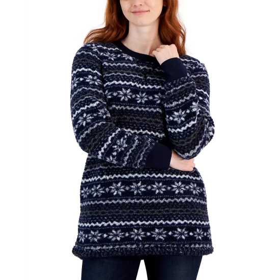 Coupon 🎉 Style & Co Petite Sherpa Tunic Pullover, Created For Macy's White Plaid 💯 - Image 7