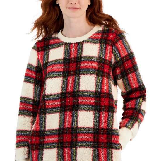 Coupon 🎉 Style & Co Petite Sherpa Tunic Pullover, Created For Macy's White Plaid 💯 - Image 8