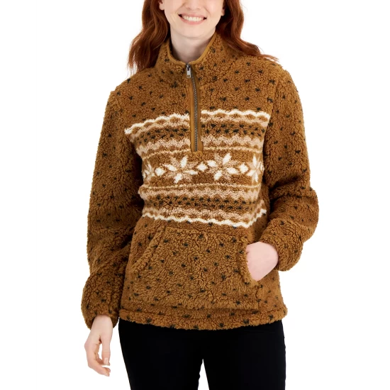 Discount 🥰 Style & Co 👩 Women's Quarter-Zip Fleece Sweater, Created For Macy's Carmel Fairisle 👍 - Image 2