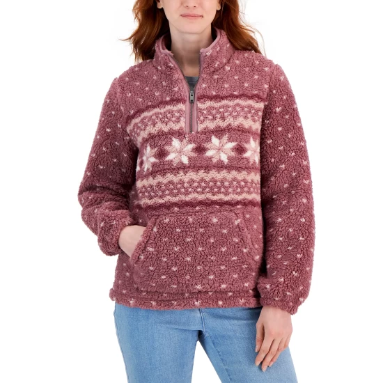 Discount 🥰 Style & Co 👩 Women's Quarter-Zip Fleece Sweater, Created For Macy's Carmel Fairisle 👍 - Image 4