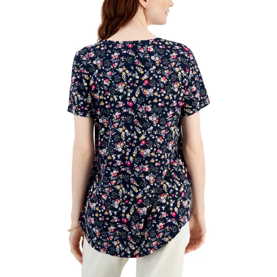 Best reviews of π Style & Co Petite Floral-Print Cotton T-Shirt, Created For Macy's Red Zoe Floral β - Image 4