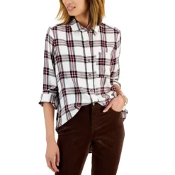 Best Sale π Style & Co π© Women's Cotton Crinkle Gauze Split-Neck Top, Created For Macy's Denim Blue π₯