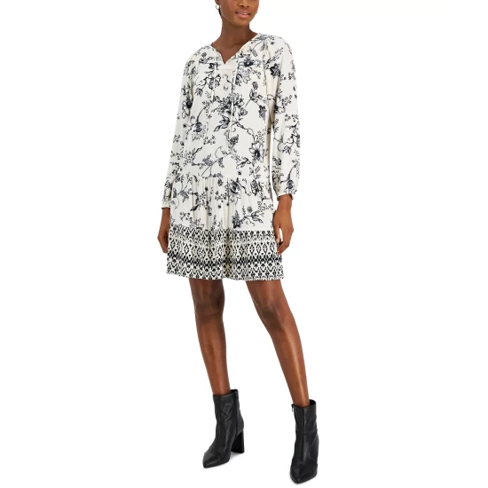 Best deal 🎁 Style & Co Petite Petite Gauze Tiered Shift 👗 Dress, Created For Macy's White Floral 👍 - Image 2