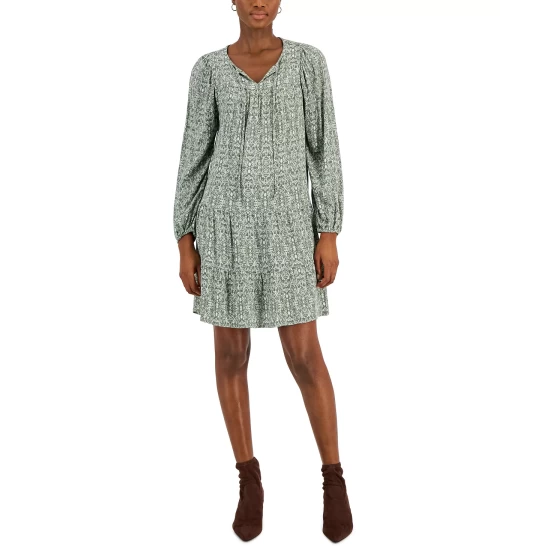 Best deal 🎁 Style & Co Petite Petite Gauze Tiered Shift 👗 Dress, Created For Macy's White Floral 👍 - Image 3